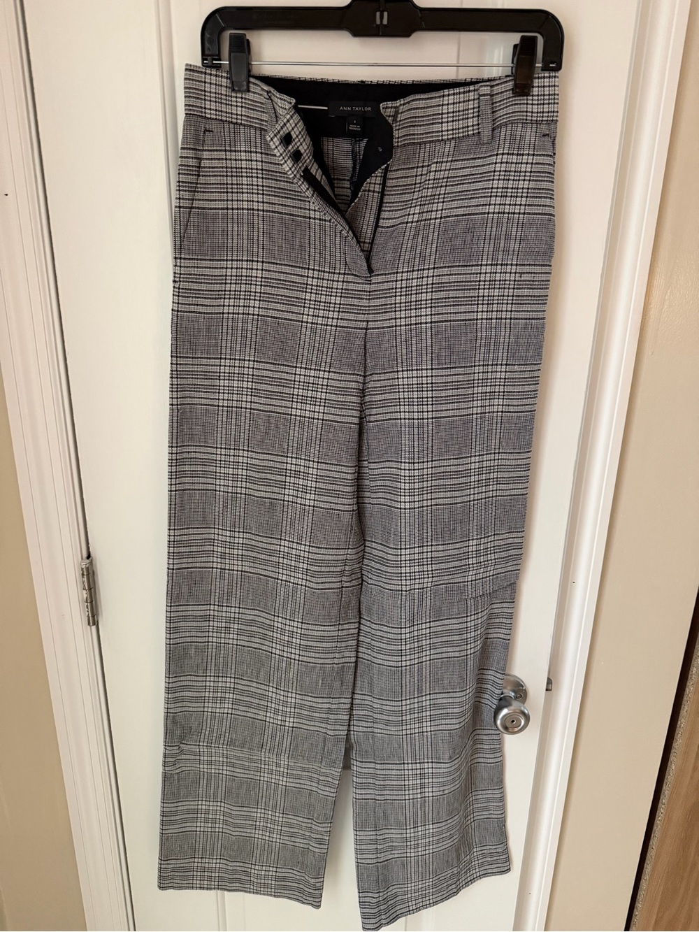Ann Taylor Black and Gray Glen Plaid Wide-Leg Dress Pants